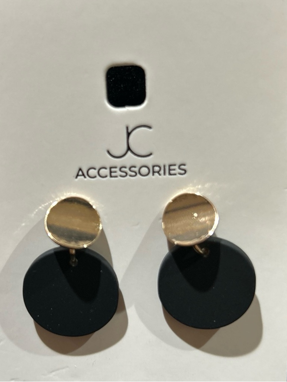 Black and Gold Disc stud  Earrings